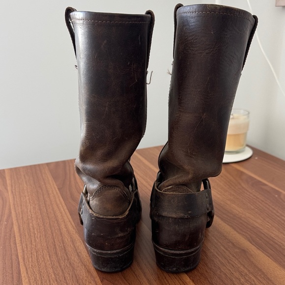 Frye Harness 12R Boots - women’s Brown Leather Mid-Calf Roper Boots - Picture 8 of 15
